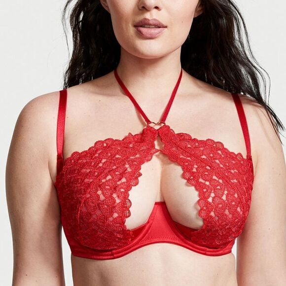 Victorias Secret Dream Angels Sweetheart Lace Ouvert cup Halter bra & panty Set - Picture 7 of 15